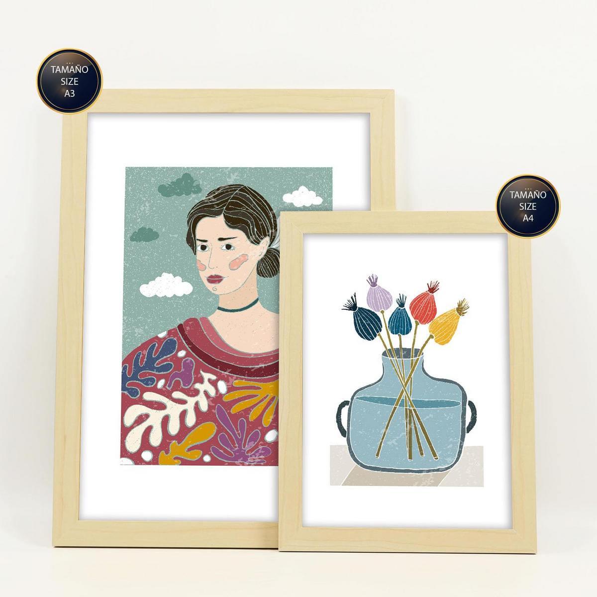 POSTER Set Mit 6 Drucken Garten In Ethnischendruckkollektionen Dekorative Rahmen Für Ihr Zuhause Wandkunstdruck A3 & A4 Rahmen Aus Hellem Holz - Beige, Papier (29/3cm) - Nacnic