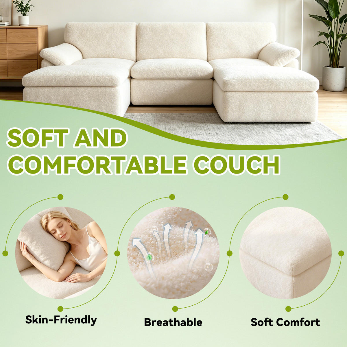 SOFA modular U Form L Form 5 Sitzer Beige - Beige, Metall (142/63/239cm) - Rattantree