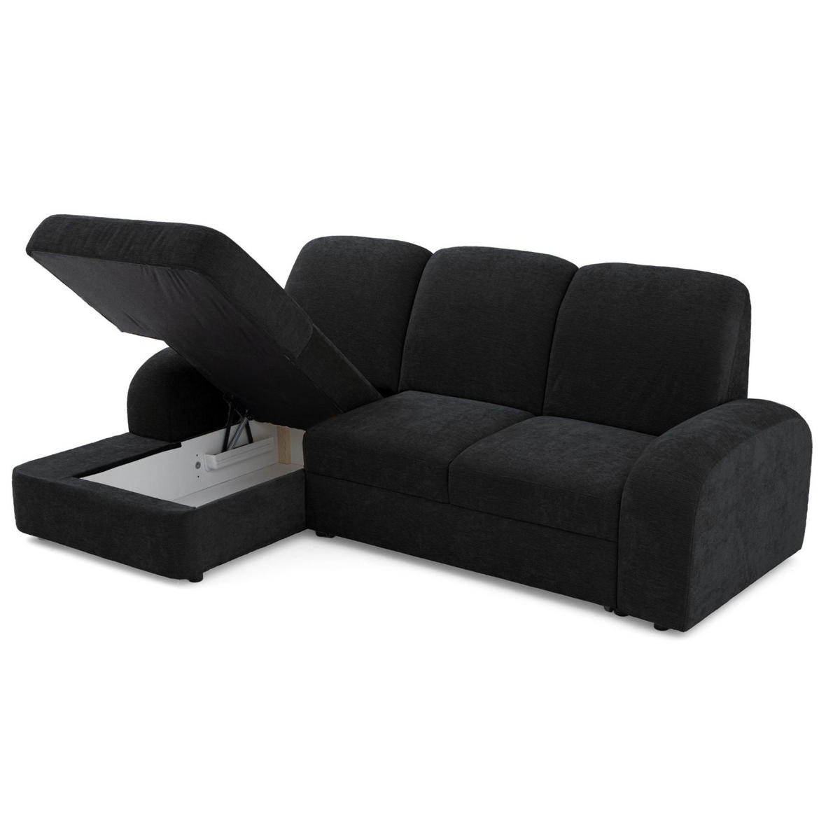 ECKSOFA VIBE S Links mit Schlaffunktion 130x202 Chenille Anthrazit - Anthrazit/Schwarz, Holz/Kunststoff (250/160cm) - Muffo