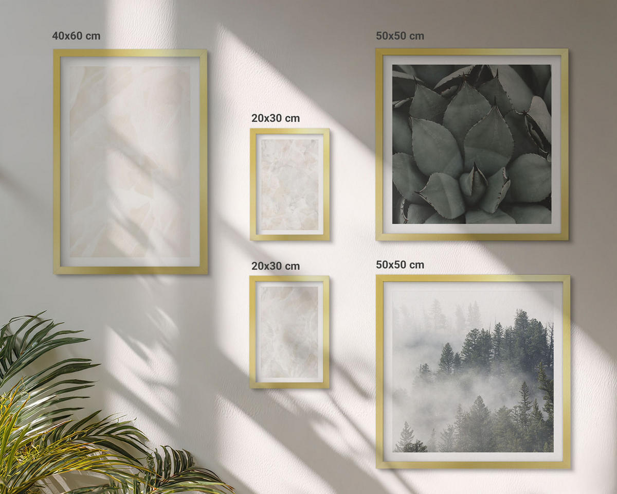WANDBILDER 5er Set - 50x50 cm & 20x30 cm & 40x60 cm Goldrahmen - Steinpastellmarmor - Goldfarben, Kunststoff (40/60cm) - ArtPrintCave
