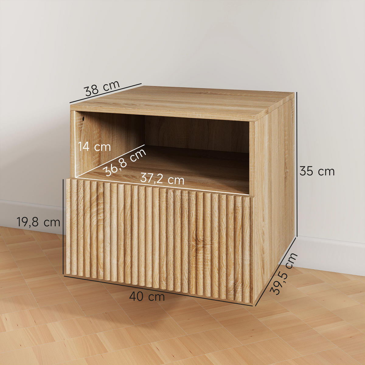 NACHTTISCH Hängend Beistelltisch mit Schublade Offenes Fach Holzoptik - Naturfarben, Holzwerkstoff (39.5/35/40cm) - HOMCOM