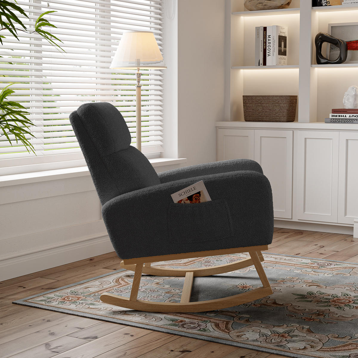 SCHAUKELSTUHL Dunkelgrau, Relaxsessel mit Massivholzbeinen, 79 x 69 x 87 cm - Grau, Holz/Textil (69/87/79cm) - PARAFTA HOME