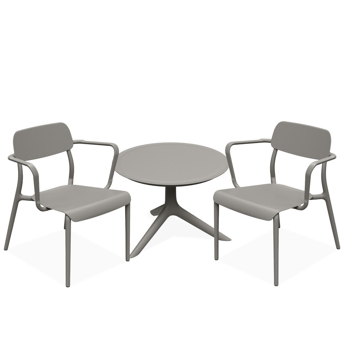 GARTENMÖBEL-SET GALIO, 3-tlg - Graubraun, Kunststoff - KONSIMO®