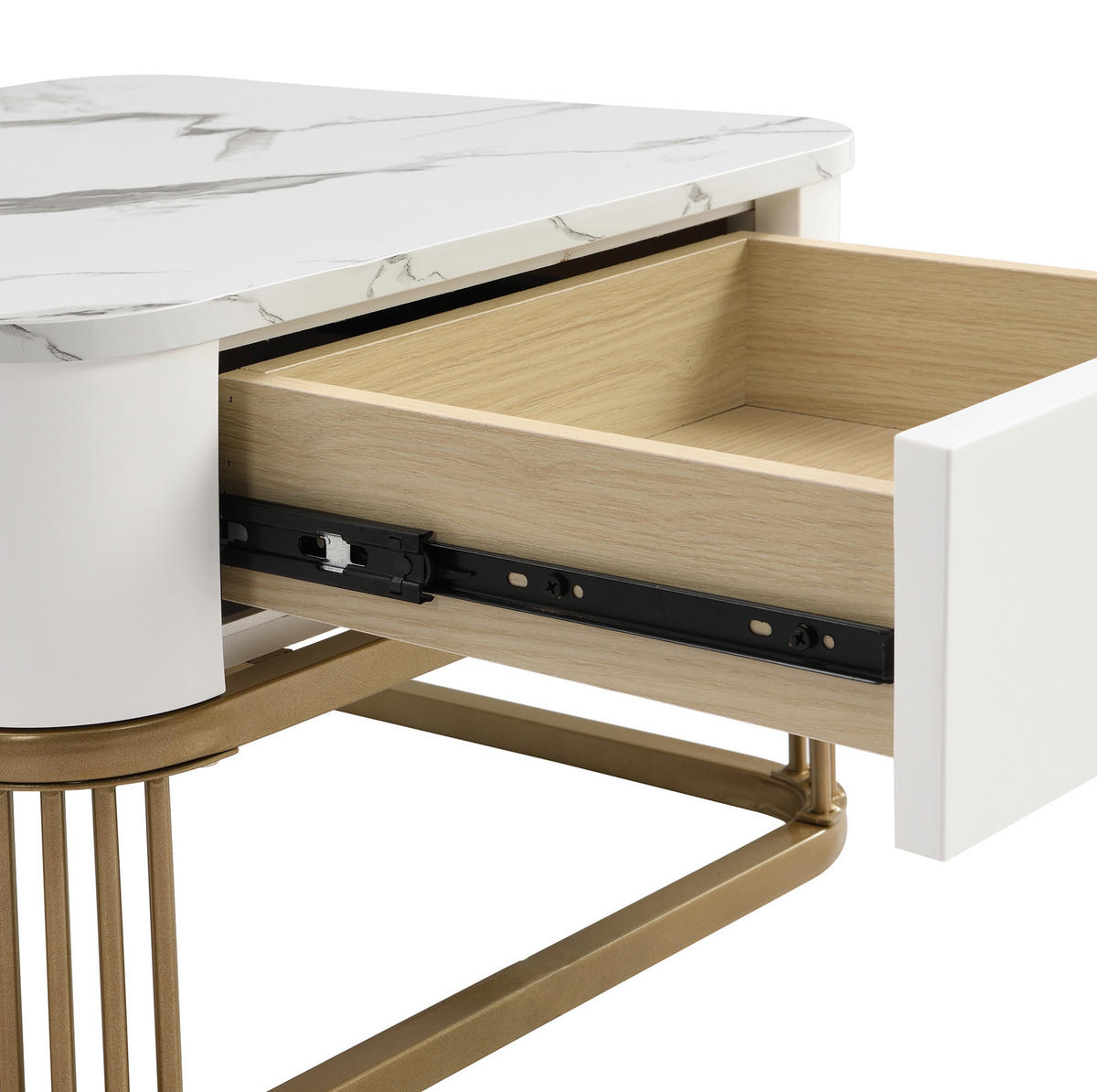 KONFERENČNÍ stolek sada 60/60/44,5 cm bílá a zlatá z MDF s zásuvkou - bílá, kompozitní dřevo (60/60/45cm) - OKWISH