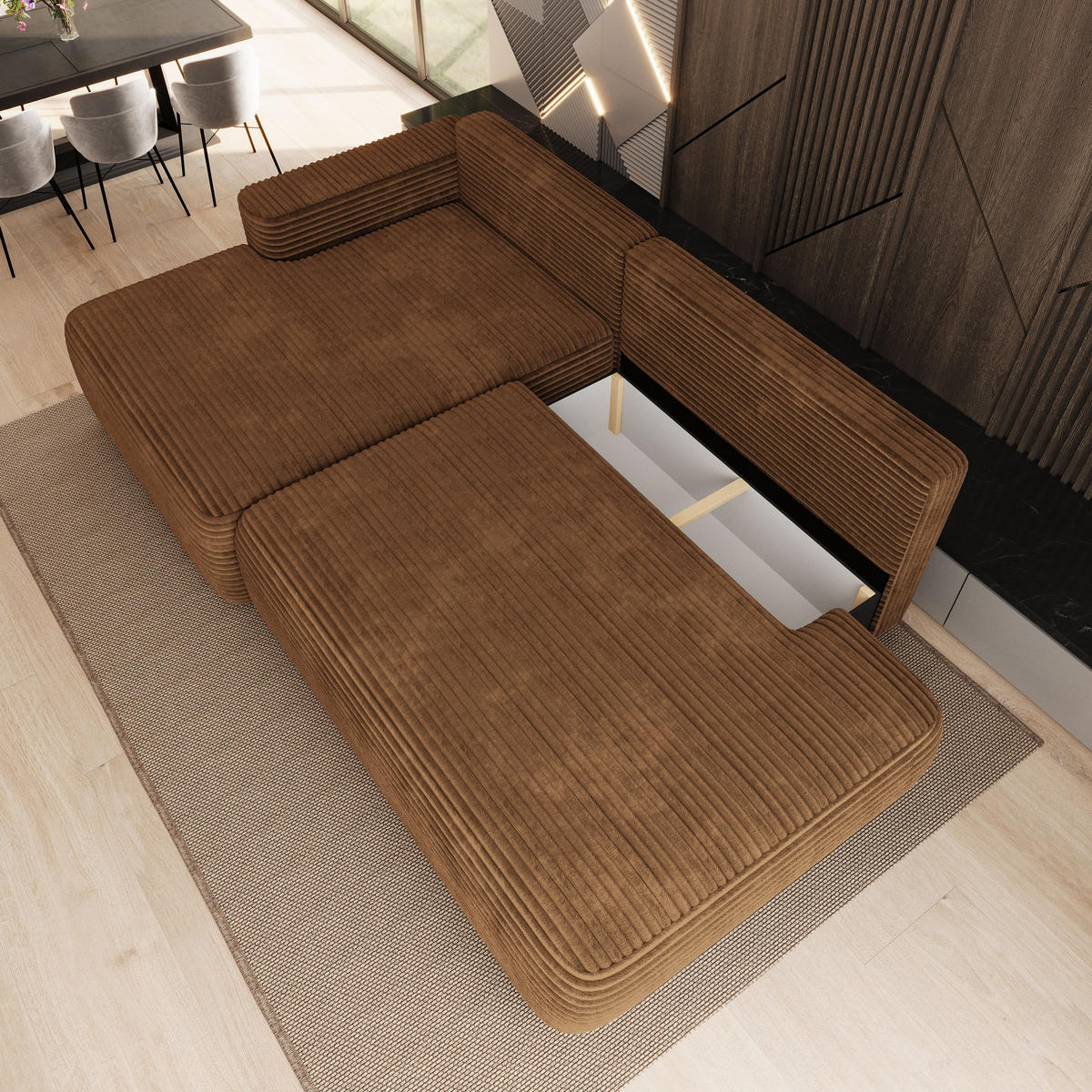 ECKSOFA AVINI T L-S Orange Kordstoff mit Schlaffunktion - Orange, Holzwerkstoff/Textil (277/160cm) - MASSENO