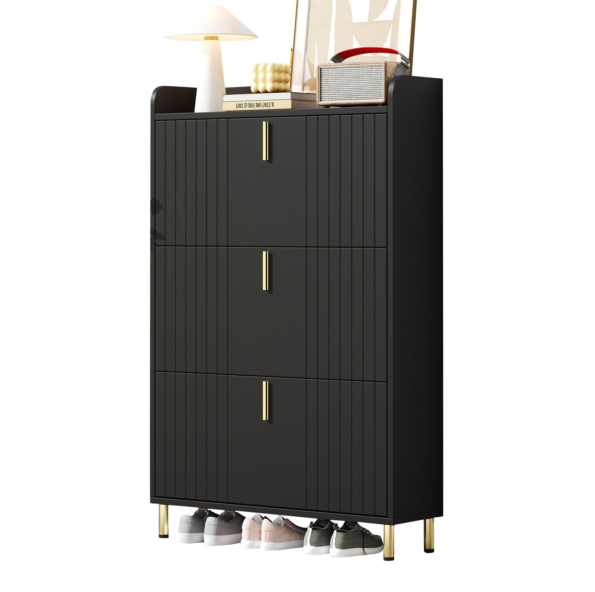 SCHUHSCHRANK aus MDF 80x23x123.5cm in Schwarz mit Anti-Kipp-Vorrichtung - Schwarz, Holzwerkstoff (80/123.5/23.5cm) - Modfu