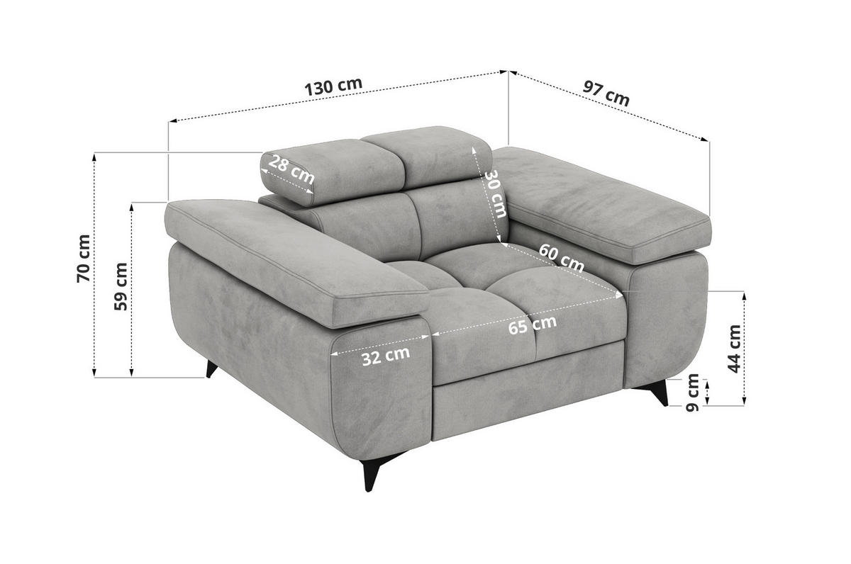 SESSEL NIDELLO - Hellgrau Velvet - Hellgrau/Schwarz, Textil/Metall (130/70/97cm) - MKS