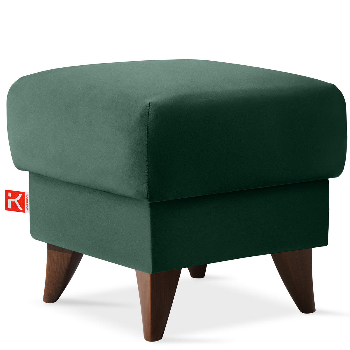 HOCKER GUSTAVO Fußstütze, Velours, Dunkelgrün - Dunkelgrün, Holz/Holzwerkstoff (53/49/53cm) - KONSIMO®