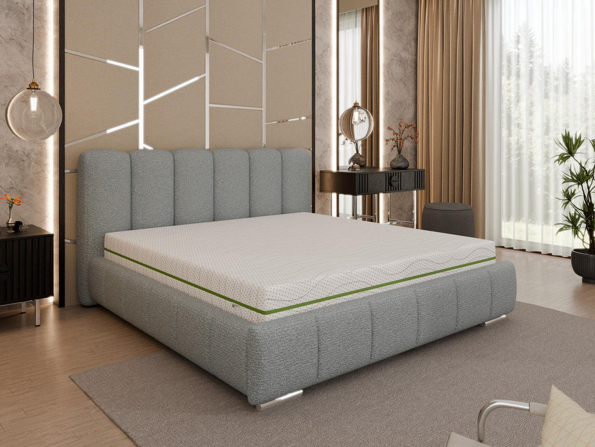 POLSTERBETT ZAIRA 180 x 200 cm mit Bettkasten und Lattenrost, 7-Zonen-Taschenfederkernmatratze CIRA (24 cm) – Grau - Grau, Holz (160/200cm) - Panda Möbel
