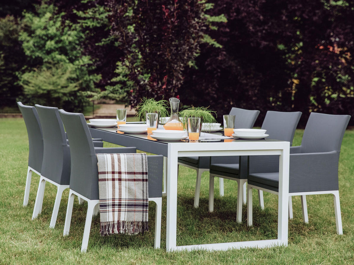 GARTENSTUHL 2er-Set Aluminium grau Bacoli - Grau, Textil (52/91/62cm) - Beliani