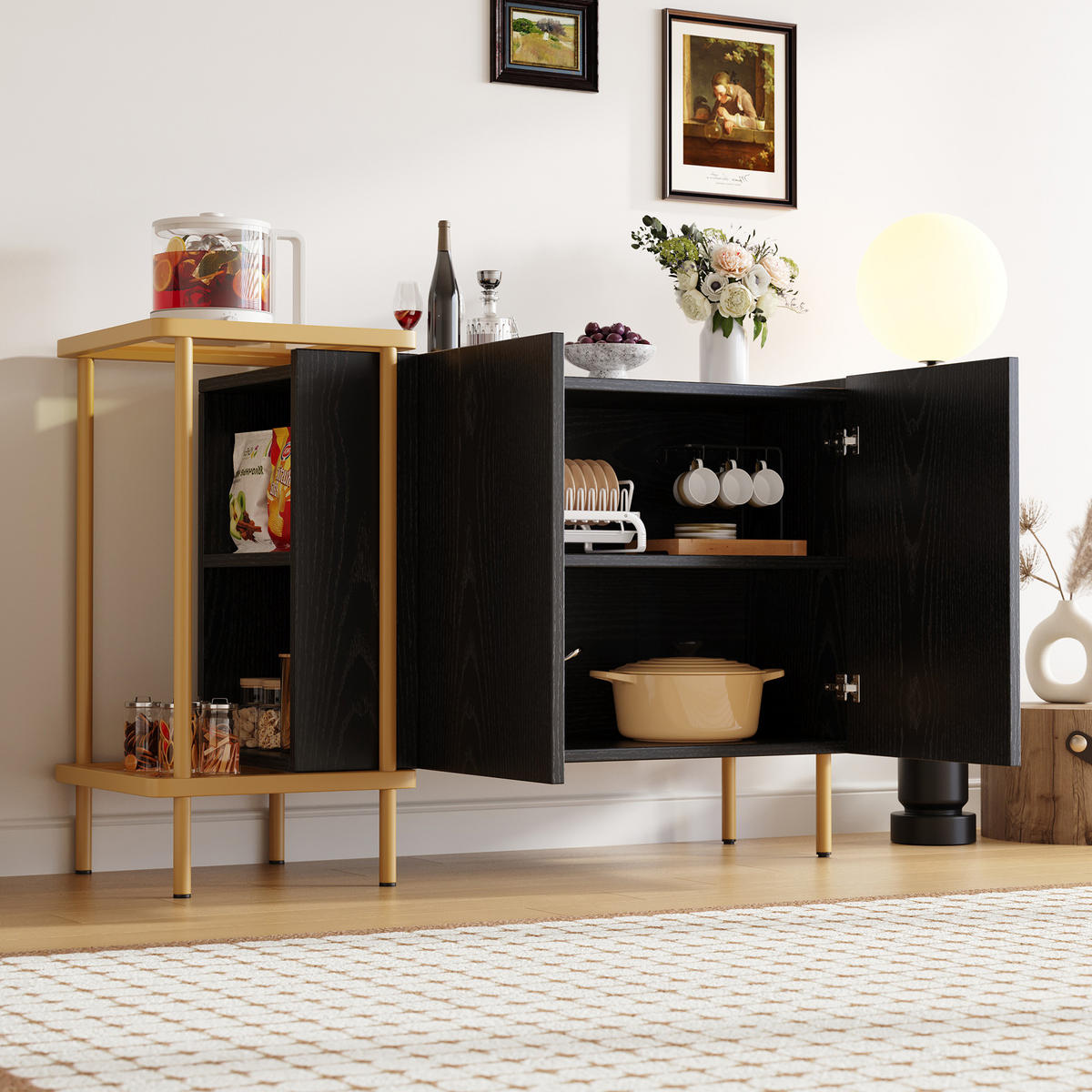 SIDEBOARD mit 3 Schubladen und 2 Türen, skandinavisch-modern, 120/40/77,5 cm, Eiche-Optik/Schwarz - Schwarz, Holzwerkstoff (120/77.5/40cm) - Redom