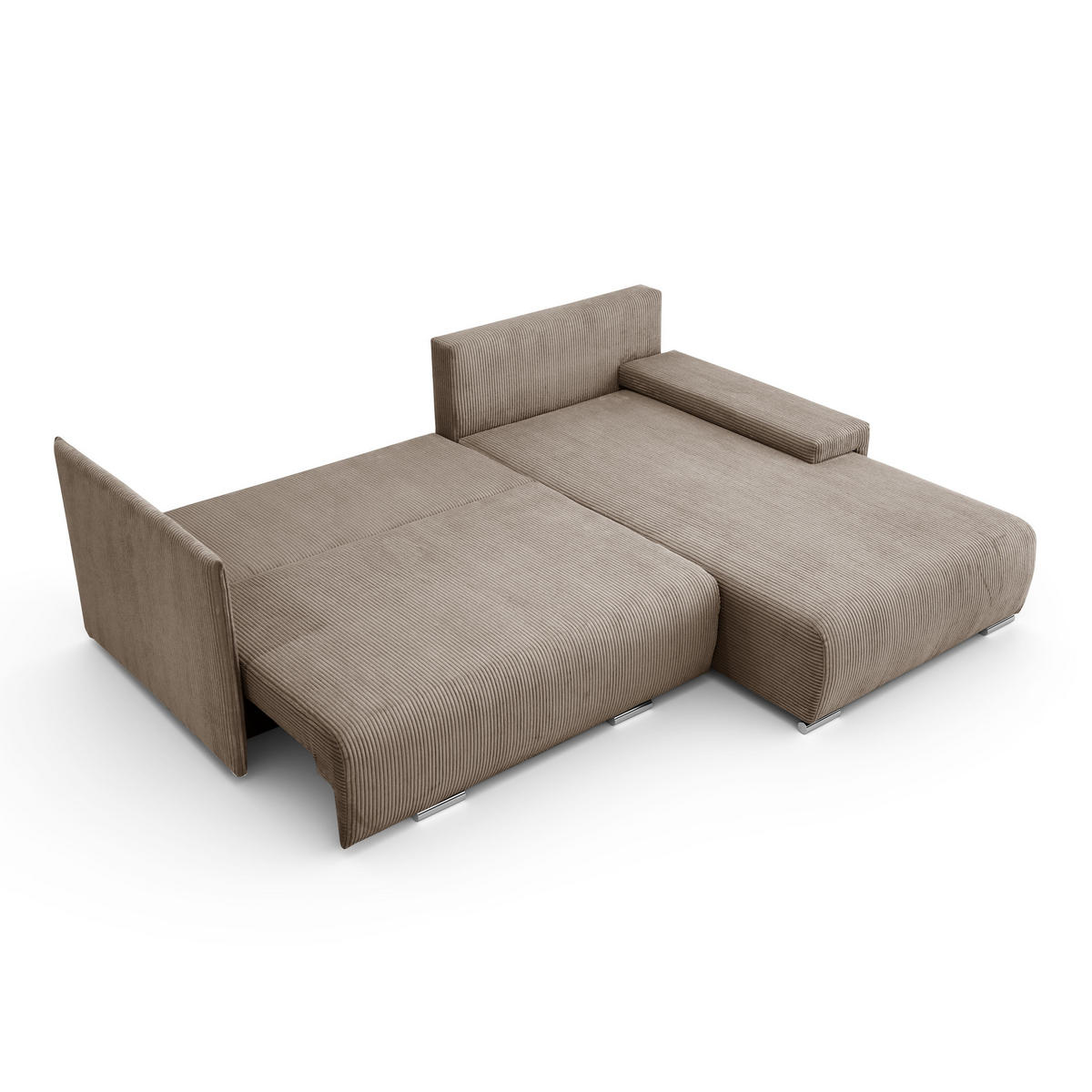 ECKSOFA L-Form Schlaffunktion Livorno Cord-Stoff Hellbraun Rechts - Chromfarben/Hellbraun, Holz/Kunststoff (246/188cm) - Kaiser Möbel
