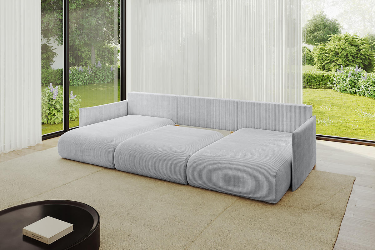 WOHNLANDSCHAFT mit Schlaffunktion und Bettkasten ONESK-U 317x177x72 Grau Cord - Grau, Holzwerkstoff/Kunststoff (317/72/177cm) - ALTDECOR