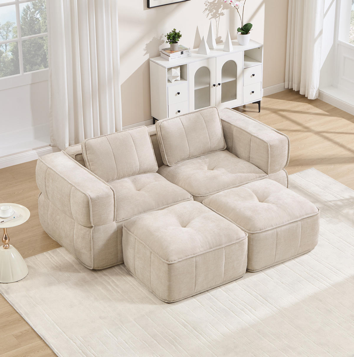 SOFA 198/162/67 cm in Beige aus Polyester mit tiefer Sitzfläche - Beige, Kunststoff (162/67/198cm) - Flora Grace