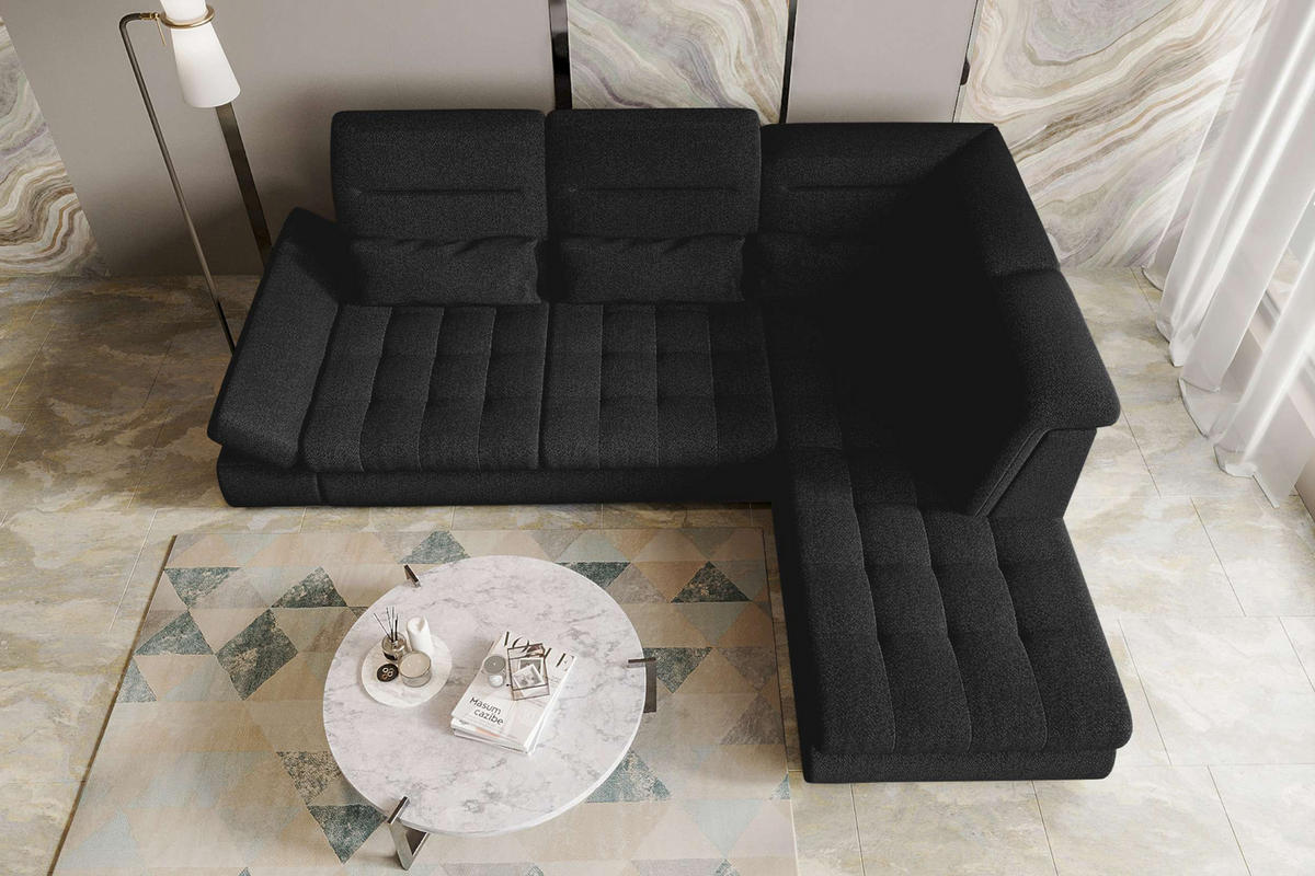ECKSOFA Toscana Strukturstoff inkl. Schlaffunktion - Schwarz, Textil (279/227cm) - 99rooms