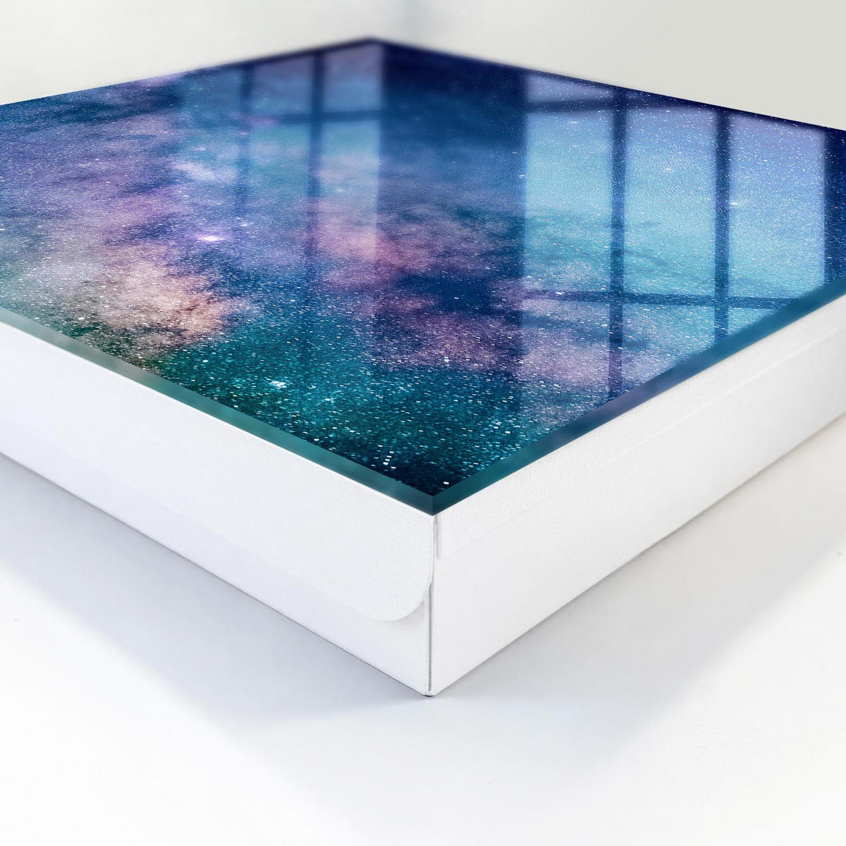 SCHLÜSSELBOX Weiß 30x30 cm – Türöffnung nach rechts - Kosmische Nacht - Blau, Metall (30/30/5cm) - TULUP