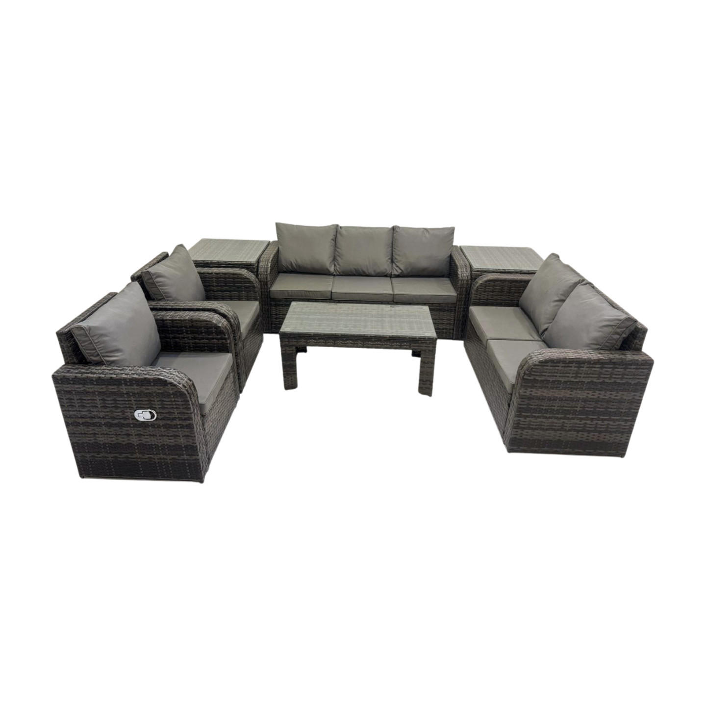 GARTENSOFA SET mit rechteckigem COUCHTISCH Polyrattan 7-Sitzer Dunkelgrau - Dunkelgrau/Grau, Glas/Kunststoff - Fimous