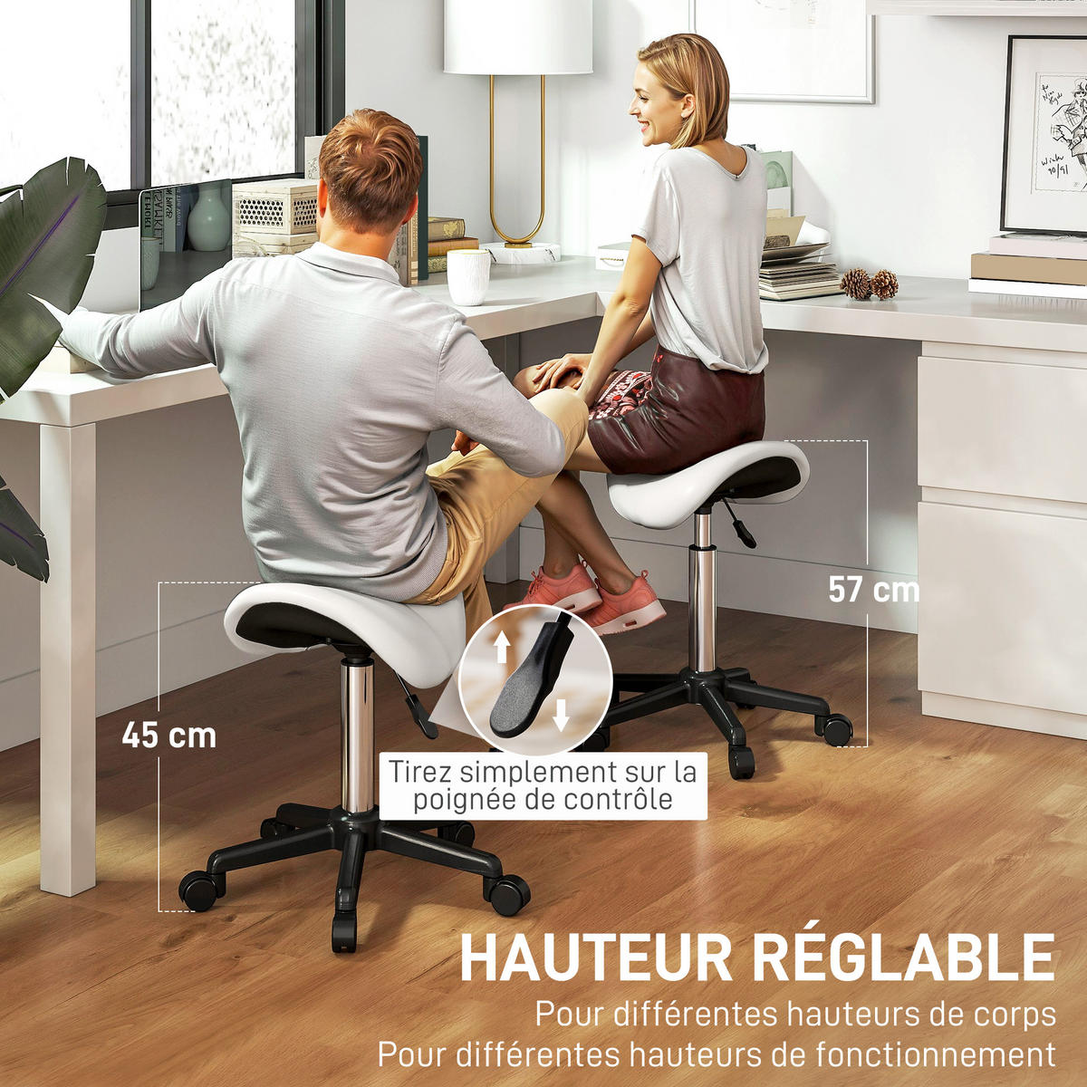 BÜROHOCKER DE-18024 höhenverstellbar 45-57 cm, ergonomisch Weiß - Weiß, Metall (47/57/48cm) - ComfortXL