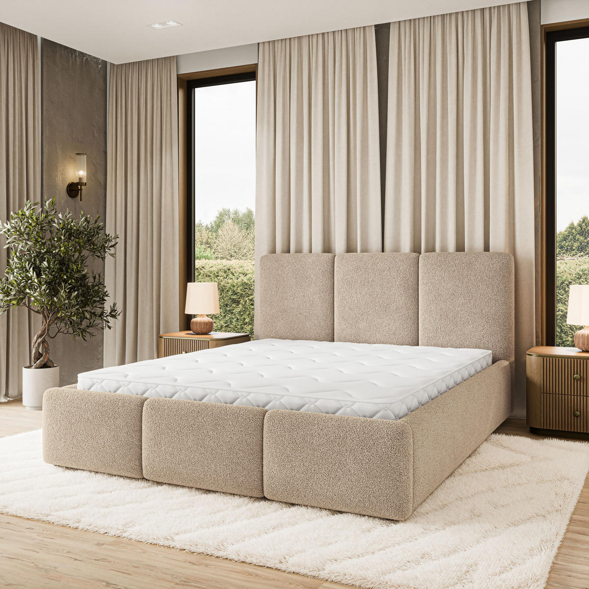 POLSTERBETT MORENA Q 180x200 cm mit Bettkästen - Beige - Beige, Holz (180/200cm) - MASSENO