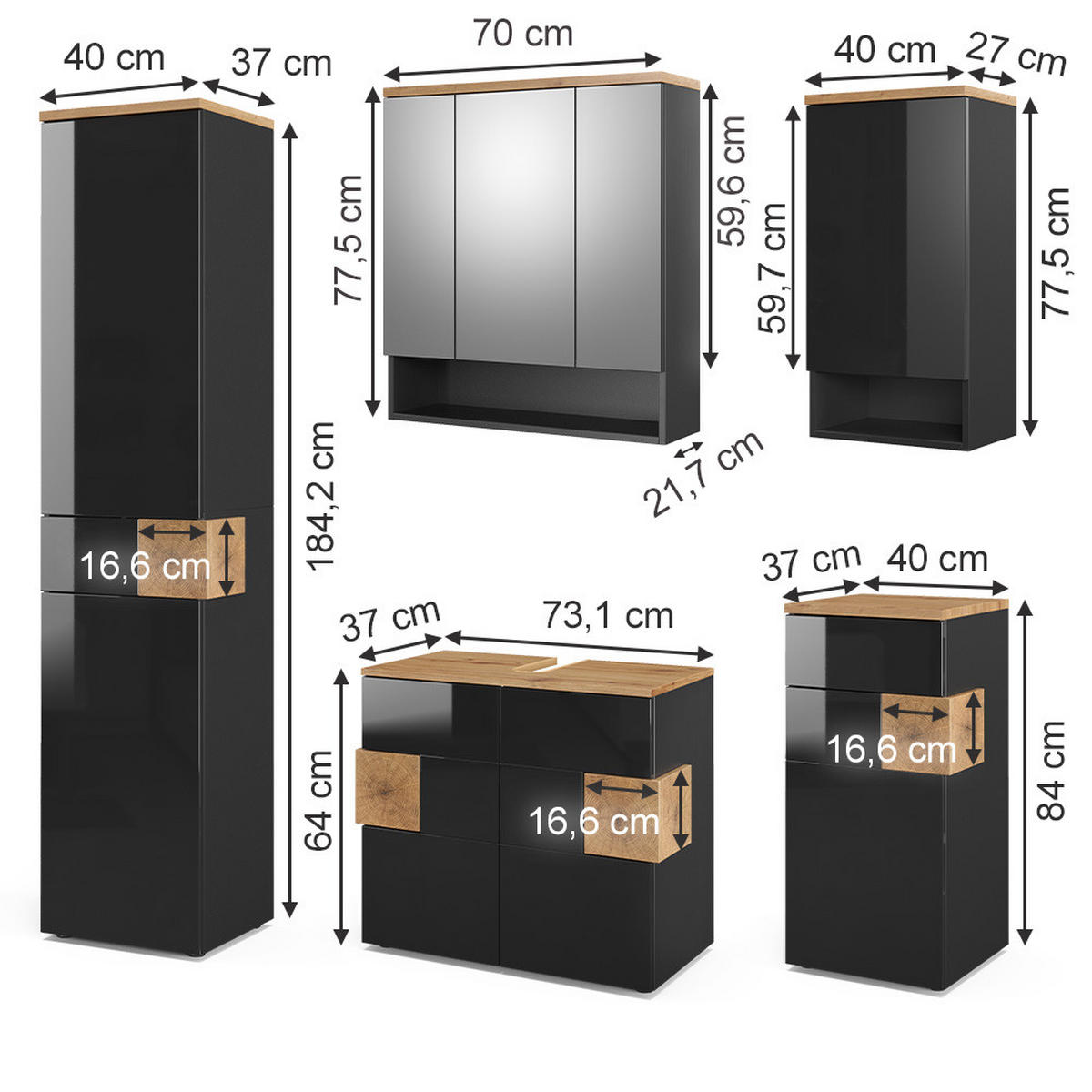 SÚPRAVA KÚPEĽŇOVÉHO NÁBYTKU Eden antracitová - antracitová, kompozitné drevo (73/64/37cm) - Vicco