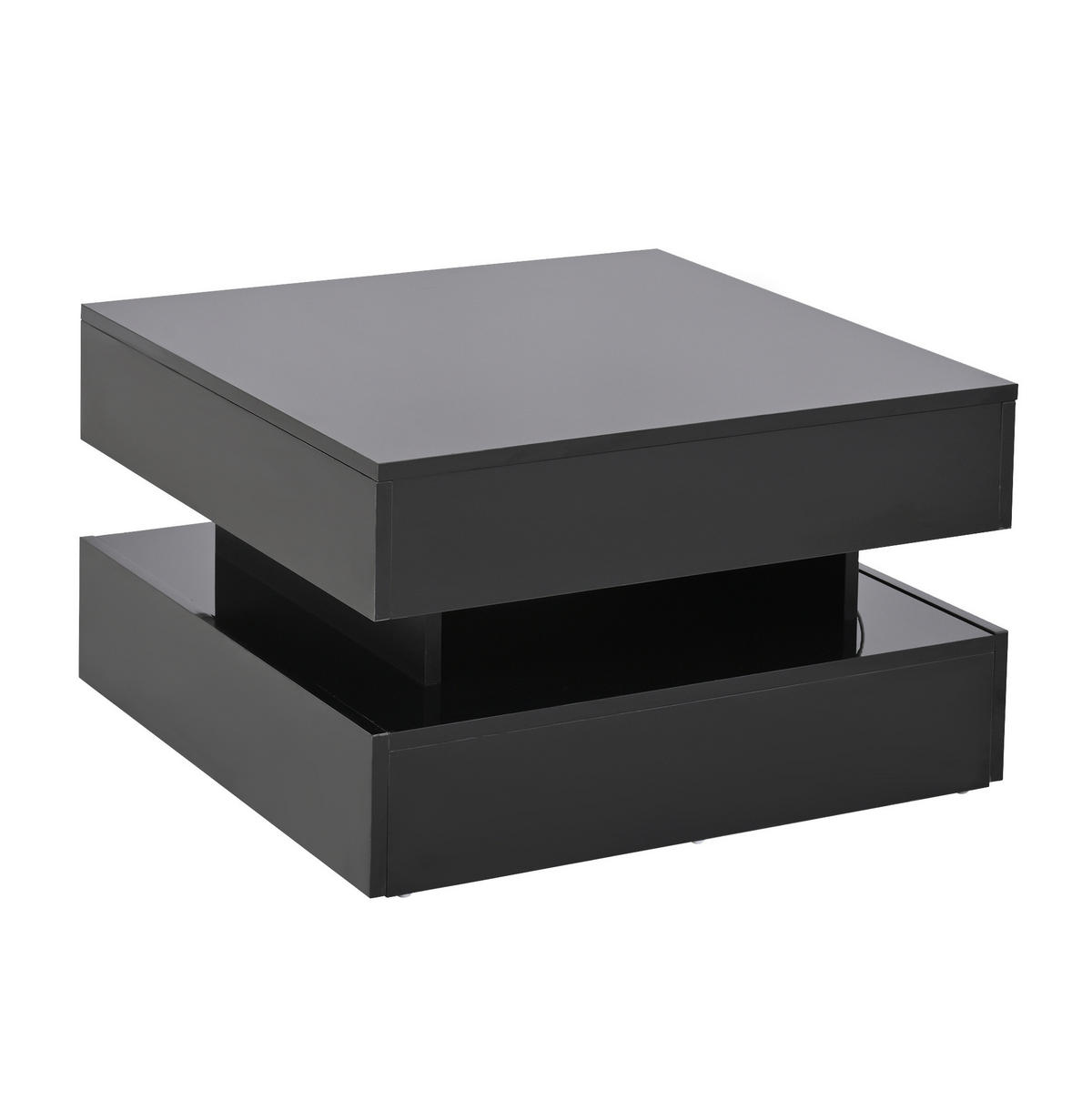 COUCHTISCH 65/65/38,5 cm mit anhebbarer Tischplatte, 2 Schubladen, LED-Beleuchtung und verstecktem Stauraum aus Spanplatte, Schwarz - Schwarz, Holzwerkstoff (65/65/38.5cm) - Redom