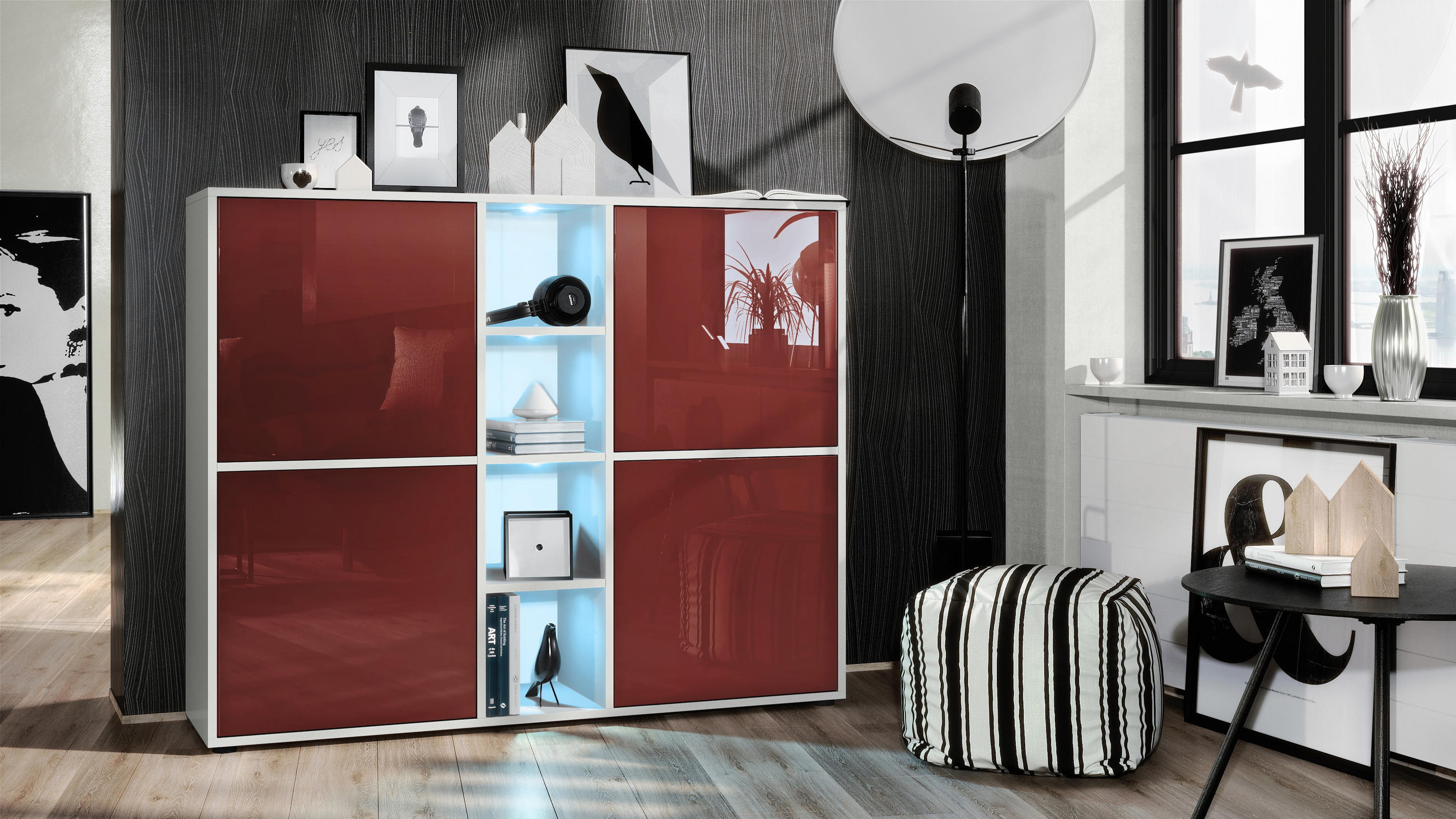 HIGHBOARD Cuba Türen in Bordeaux Hochglanz - Bordeaux, Holzwerkstoff (130.5/105.5/35.5cm) - Vladon