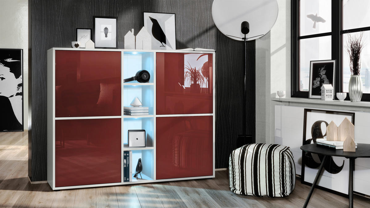 HIGHBOARD Cuba Türen in Bordeaux Hochglanz - Bordeaux, Holzwerkstoff (130.5/105.5/35.5cm) - Vladon