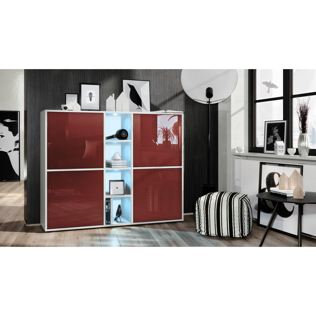Thumbnail - Vladon Highboard, Bordeaux, Holzwerkstoff, 130.5x105.5x35.5 cm, Wohnzimmer, Kommoden & Sideboards, Highboards