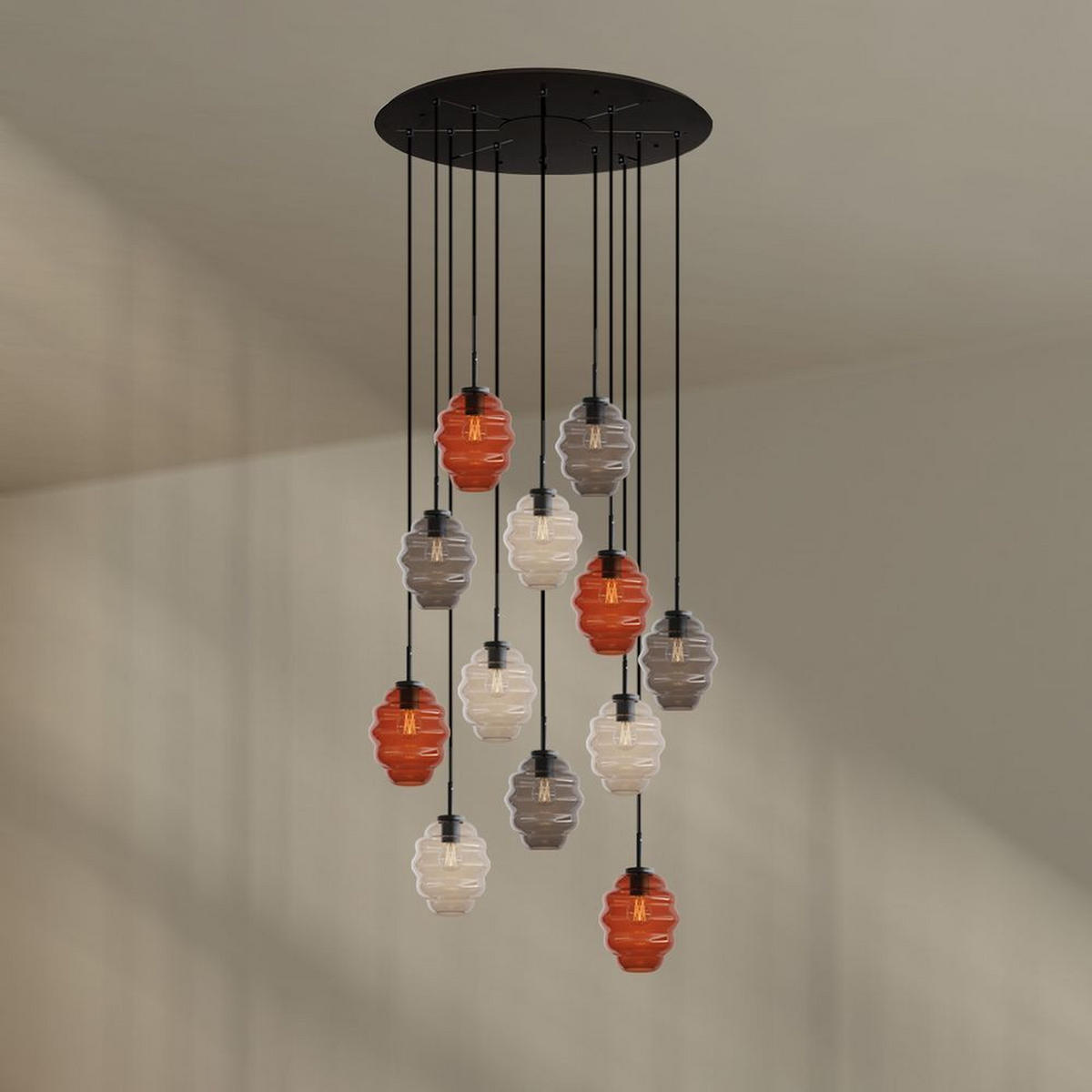 GALERIELEUCHTE Echos 12-flammig Mehrfarbig Ø 18cm - Multicolor/Schwarz, Glas (18/18/20cm) - s.luce