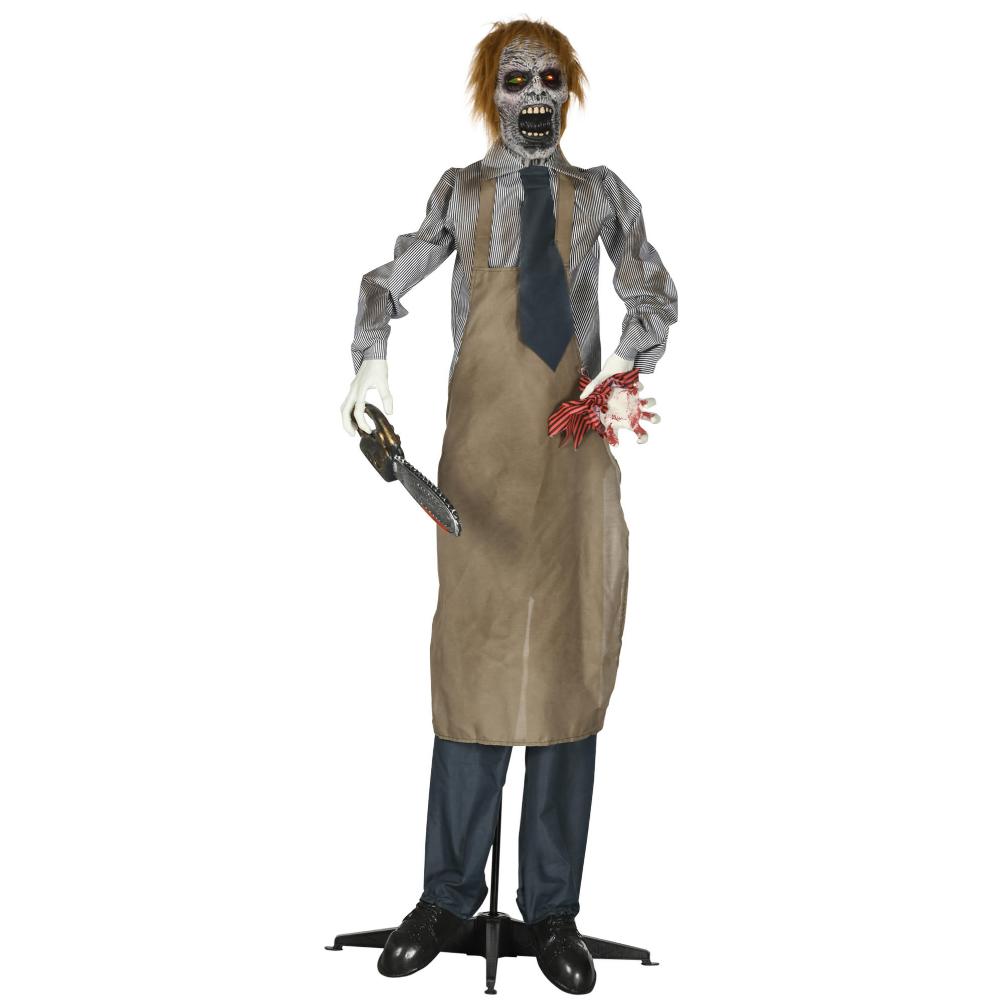 HOMCOM HALLOWEEN dekorace 170 cm řetězová pila s pohyblivým tělem, paží