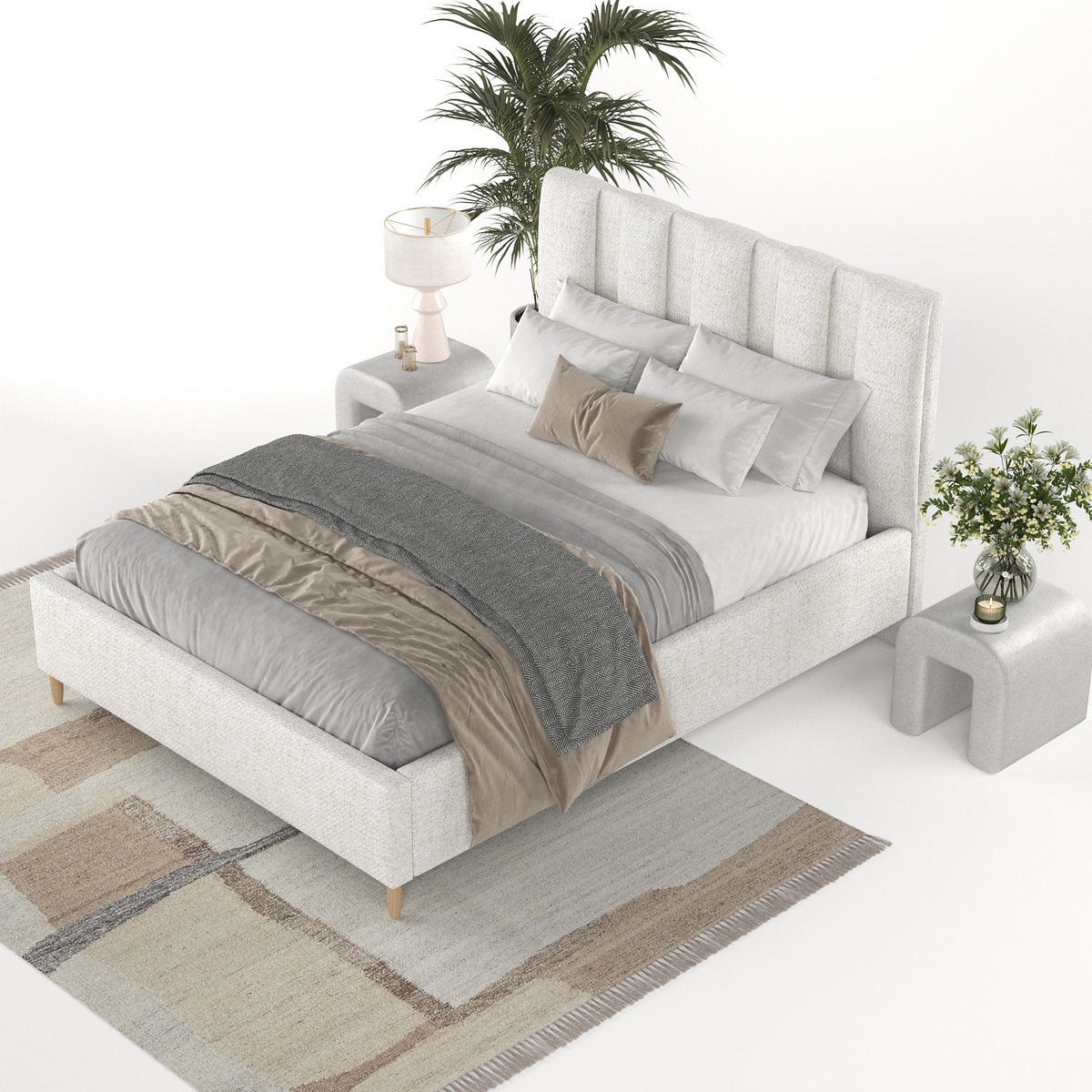 POLSTERBETT Loom 180/200 cm Creme im Neve Stoff - Creme/Naturfarben, Holz/Holzwerkstoff (180/200cm) - AltaBeds