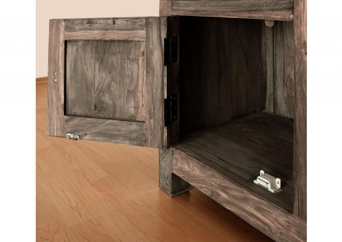 SIDEBOARD Sheesham 180x45x95 grau geölt NATURE GREY #84 - Grau, Holz (180/95/45cm) - Massivmoebel24