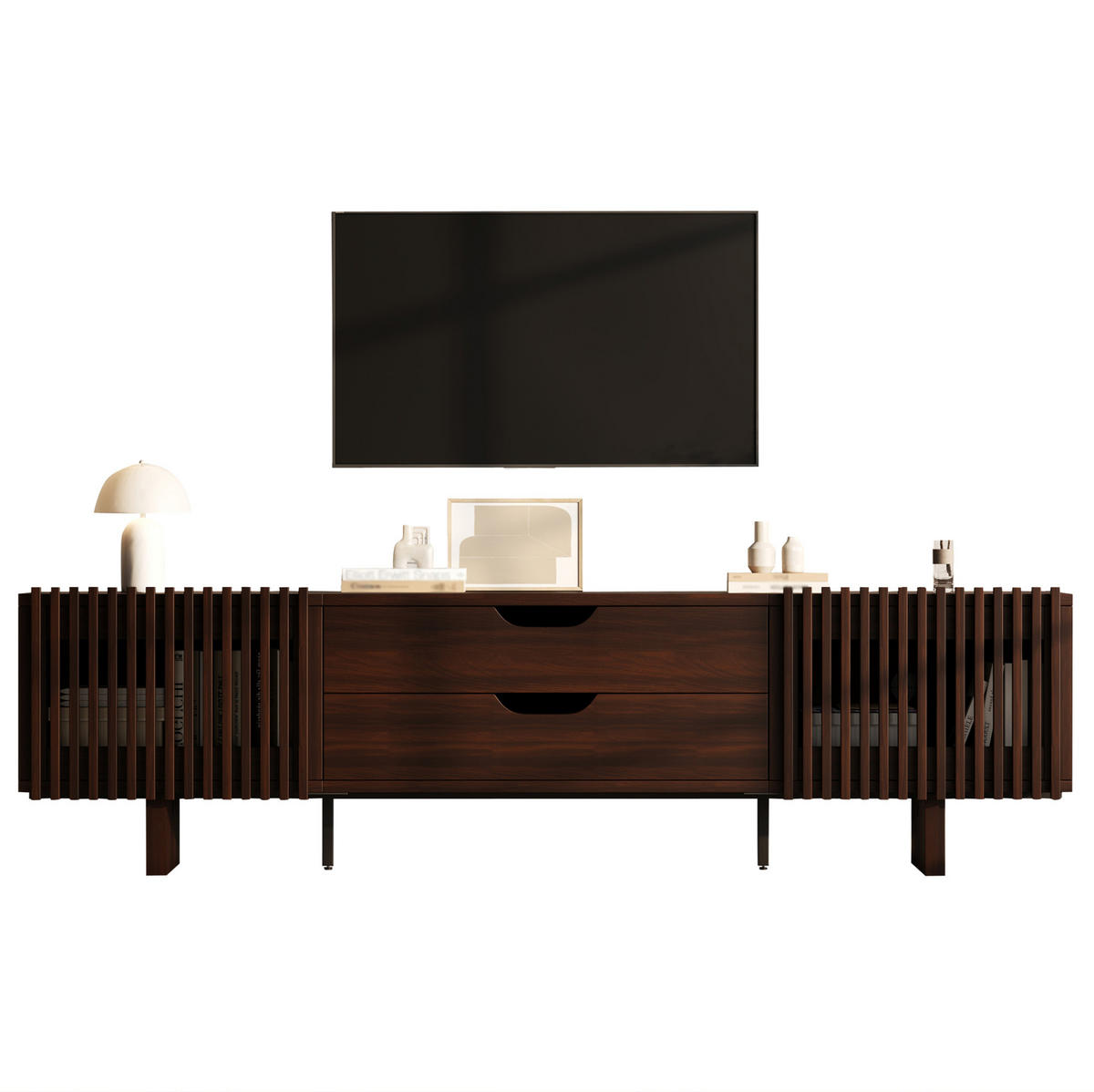 TV-SCHRANK 180/40/45 cm dunkel walnuss aus MDF mit 2 Schubladen - Braun, Holzwerkstoff (180/45/40cm) - OKWISH