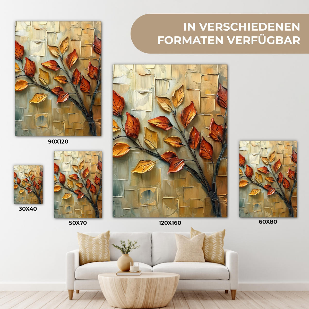 LEINWANDBILD Baum - Abstrakt - Natur - Kunst 60x80 cm - Goldfarben, Textil (60/80cm) - MuchoWow