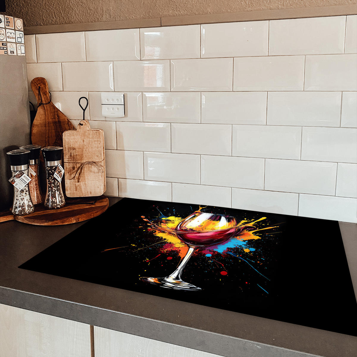 HERDABDECKPLATTE Wein - Glas - Graffiti - Getränk - Rot - Farbe 76x51 cm - Weinrot, Kunststoff (76/51.5/0.2cm) - MuchoWow