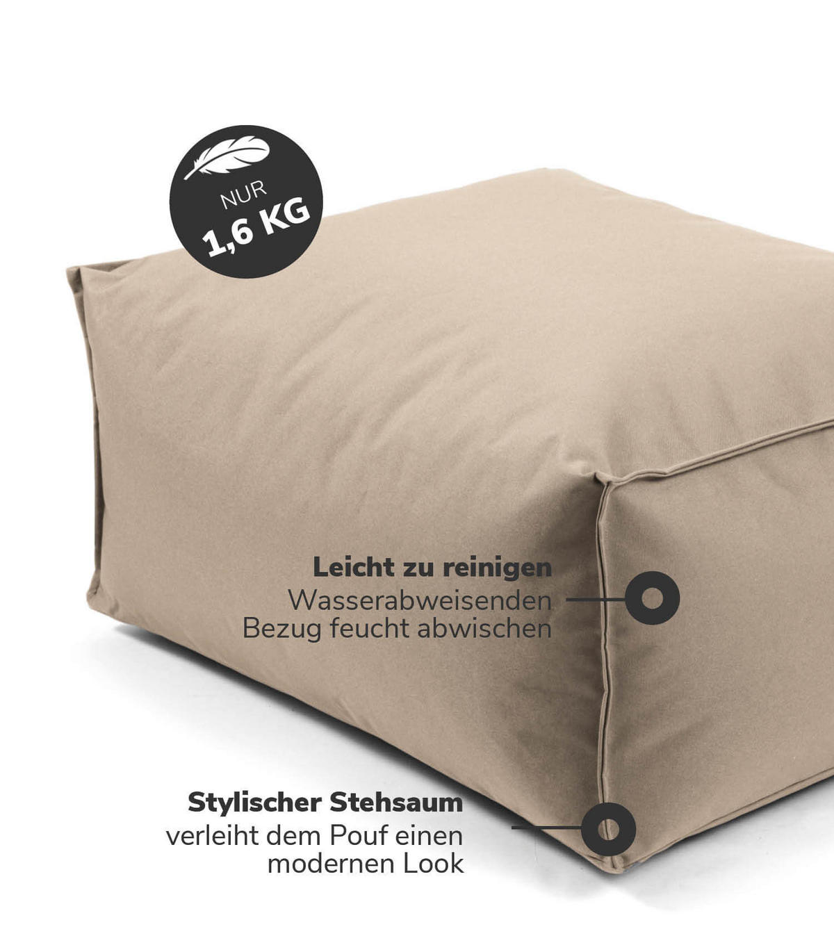 OUTDOOR POUF Der Ruhestifter - Cappuccino, Textil (60/25/45cm) - Mokebo