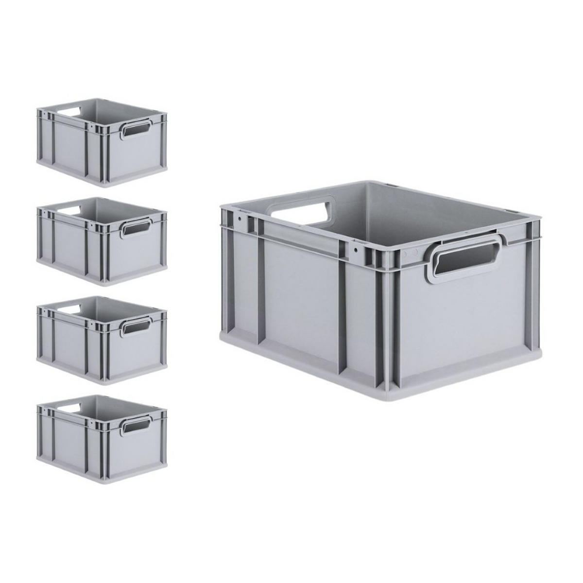EUROBOX 5x Nextgen Economy Mit Scharnierdeckel Grau/GrünGriffe Offen 20 Liter - Grün, Kunststoff (30/22/40cm) - PROREGAL