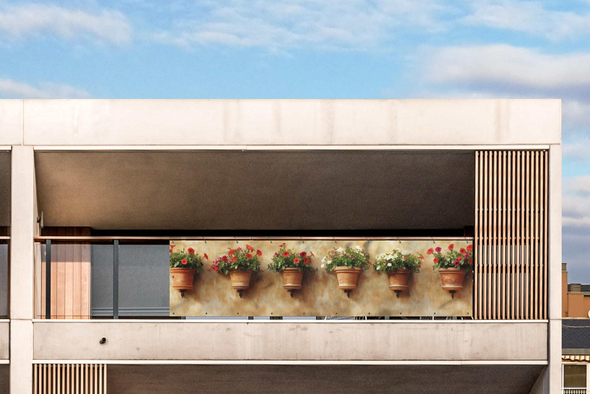 BALKON-SICHTSCHUTZ Blumentöpfe - Wand - Vintage - Terra cotta, Kunststoff (300/85cm) - MuchoWow