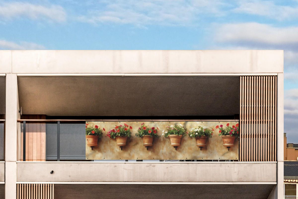 BALKON-SICHTSCHUTZ Blumentöpfe - Wand - Vintage - Terra cotta, Kunststoff (300/75cm) - MuchoWow