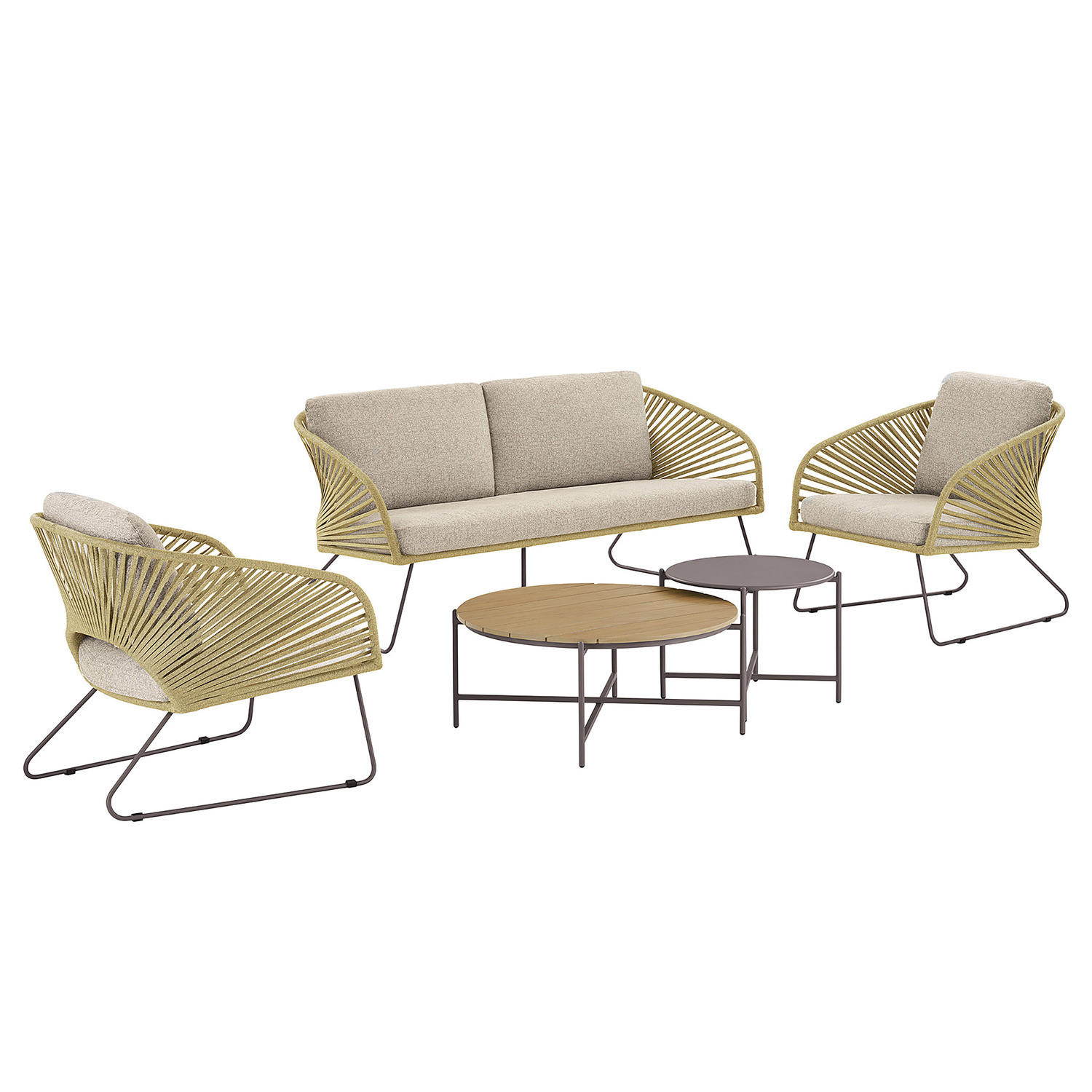 LOUNGESET - 5-teilig - Beige, Holzwerkstoff/Textil - home24