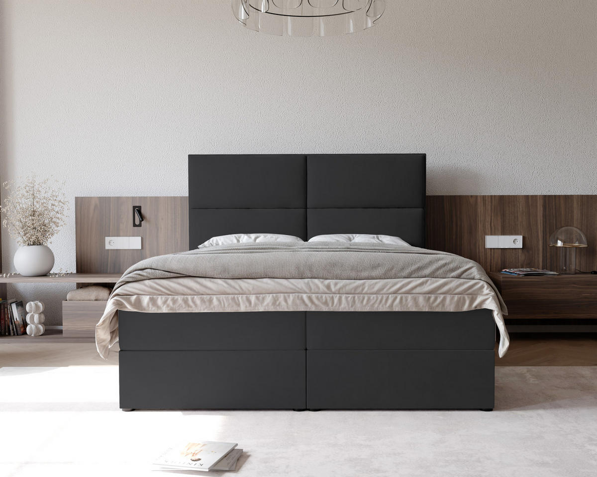 BOXBETT ORFEO 160/200 cm mit Matratze und Topper, Grau - Grau, Textil (160/200cm) - Idohome