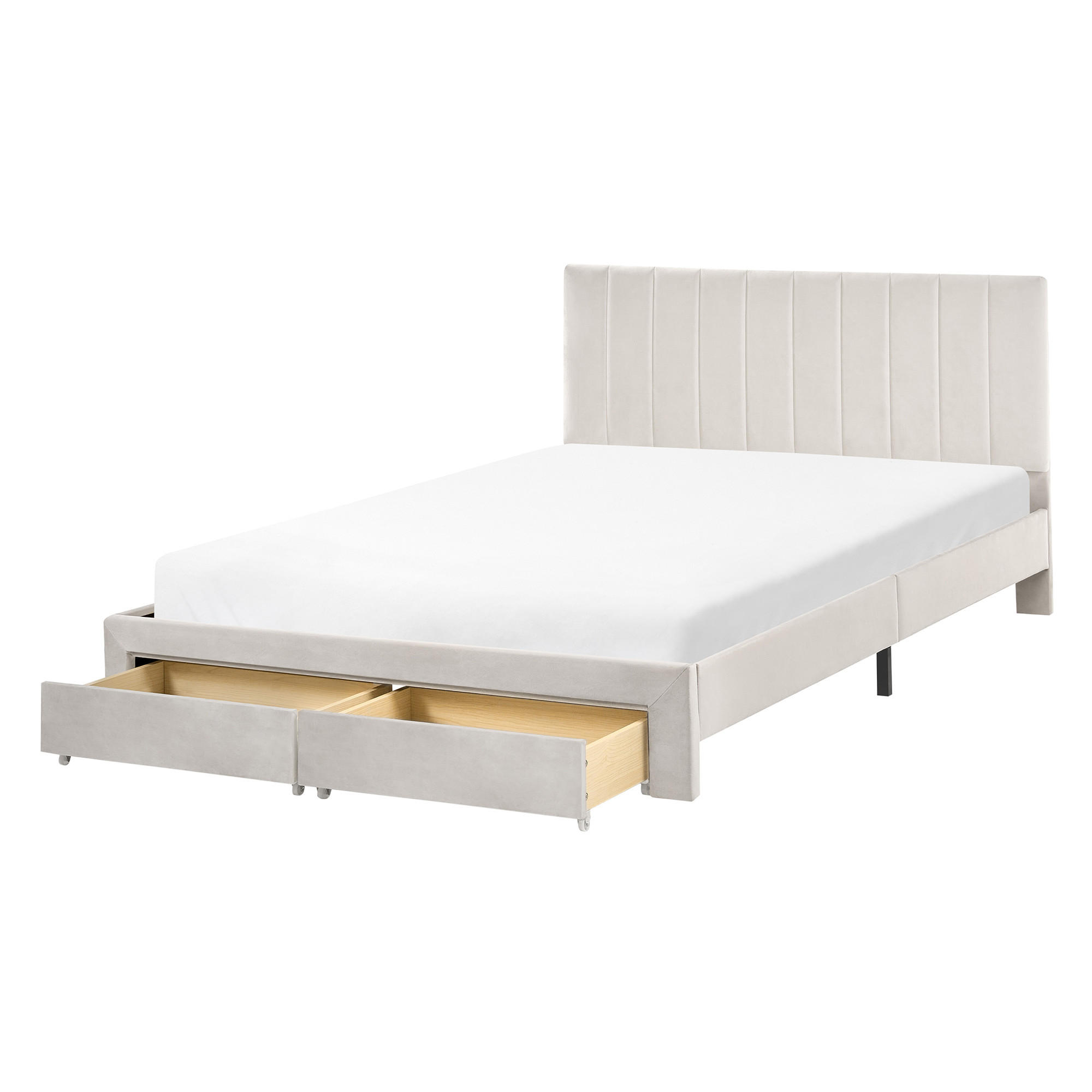 POSTEL s zásuvkami 140/200 cm Sametová látka Krémově bílá Lonzac - krémová, textil (140/200cm) - Beliani