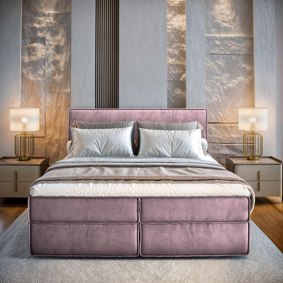 BOXBETT PELLIO 160x200 cm mit Matratze und Topper - Lila - Lila, Holz (160/200cm) - MASSENO