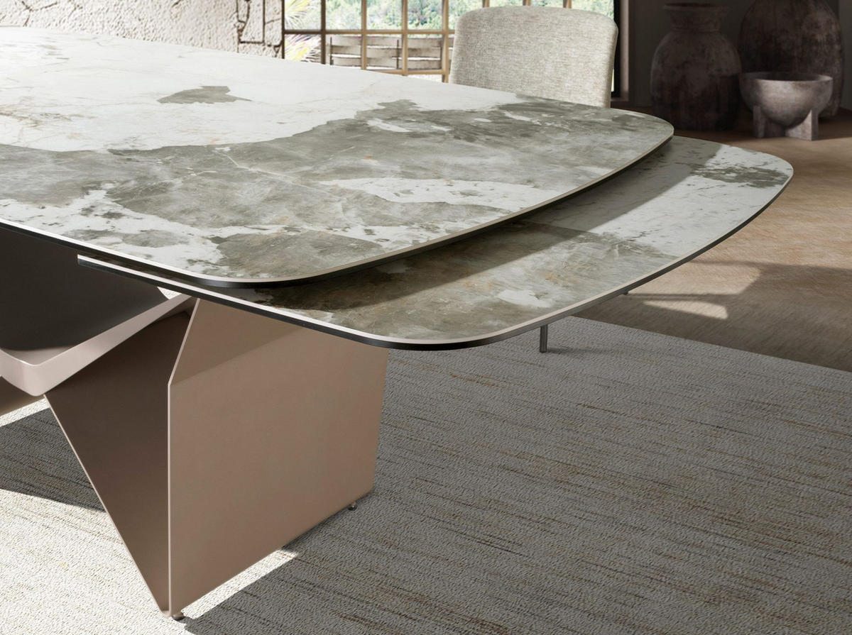 ESSTISCH oval Weiß Taupe 200/100/76 cm - Weiß, Stein/Metall (100/200/76cm) - ANGEL CERDA