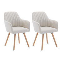 STUHL mit Armlehnen 2er-Set - Stoff & Metall in Holzoptik - Cremefarben - ELEANA - Creme, Textil (56/85/58cm) - Vente-Unique