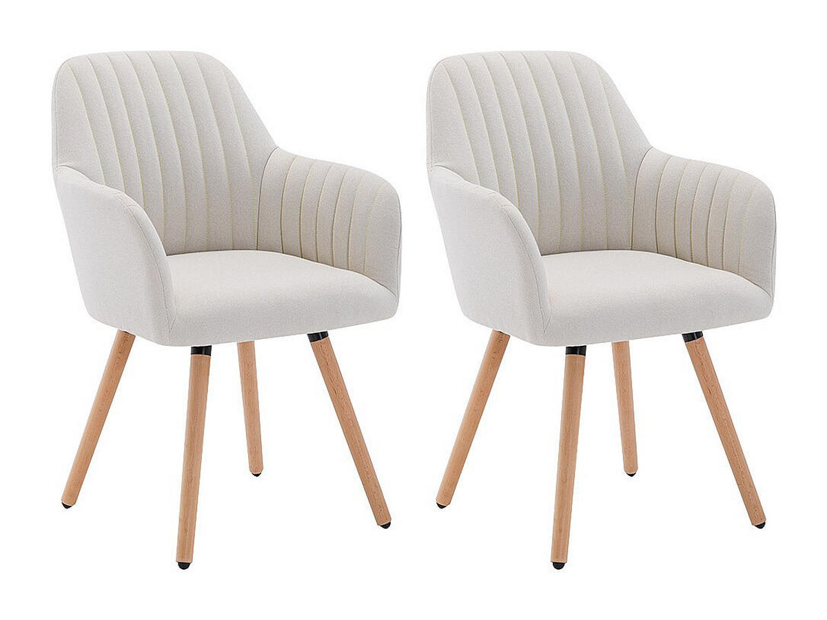 STUHL mit Armlehnen 2er-Set - Stoff & Metall in Holzoptik - Cremefarben - ELEANA - Creme, Textil (56/85/58cm) - Vente-Unique