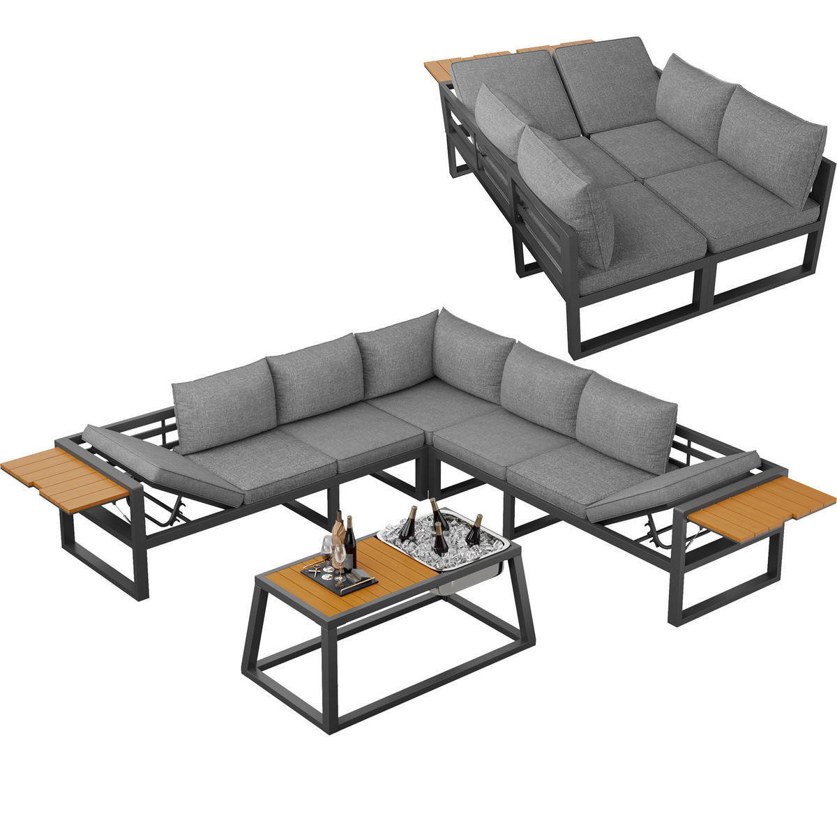 MODULARES OUTDOOR-SOFA-SET Grau/Beige - Grau, Metall - ComfortXL