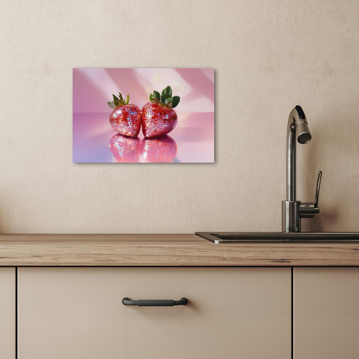 LEINWANDBILD Disco - Obst - Glitzer - Erdbeere 30x20 cm - Pink, Textil (30/20cm) - MuchoWow