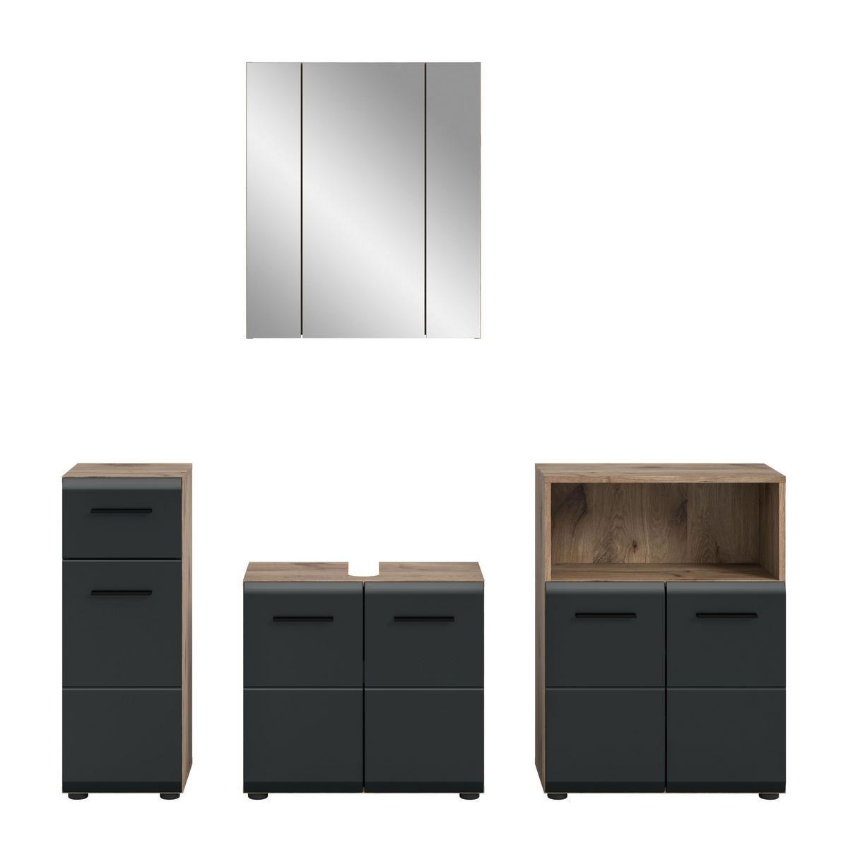 BADEZIMMER Alba 4-tlg. (B/H/T: ca. 180/185/30 cm) in Nox Oak /schwarz matt - Eichefarben, Holz (180/185/30cm)