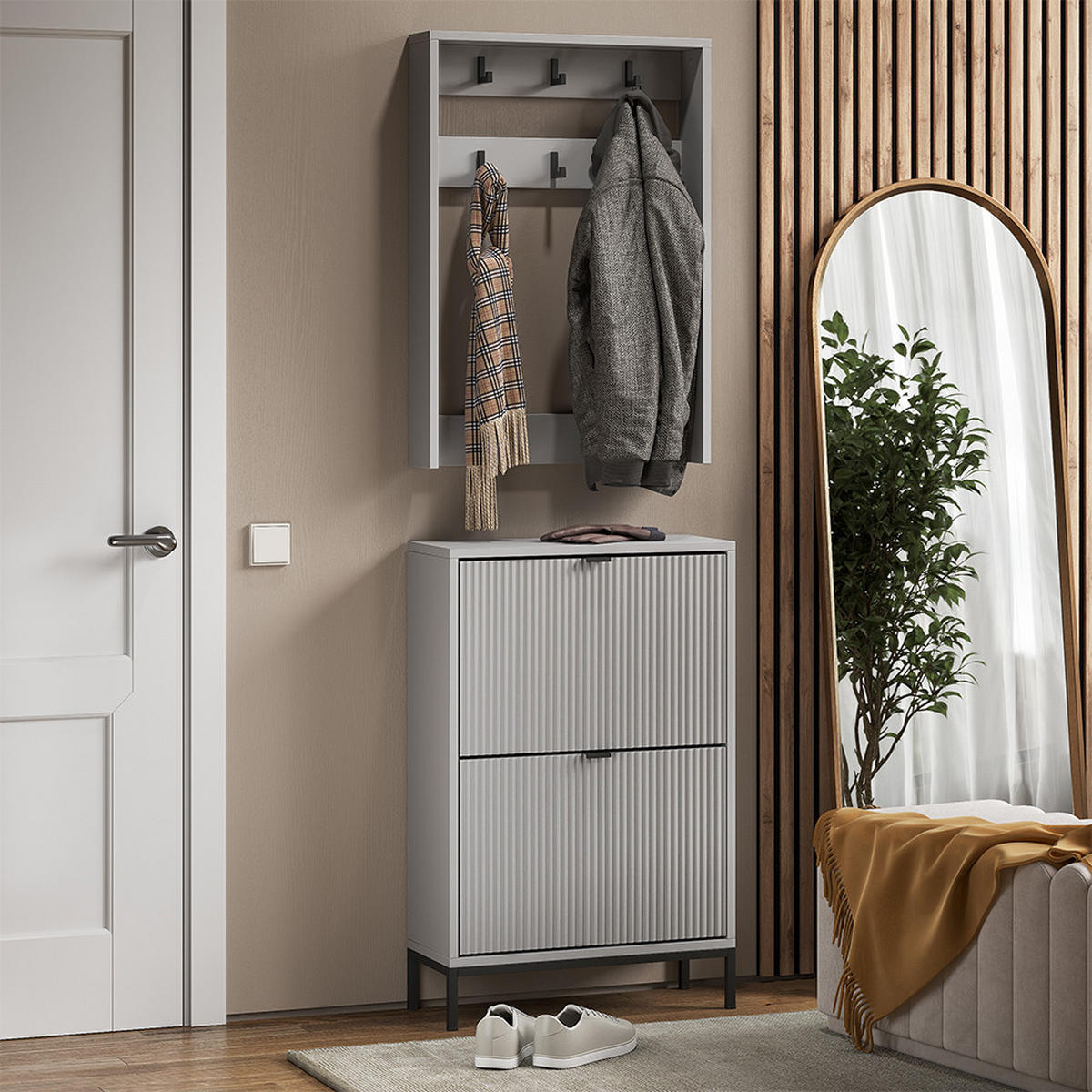 GARDEROBE Eliza Grau 60 x 92 cm Set, 2 Teile - Grau, Holzwerkstoff (60/92/24cm) - Vicco